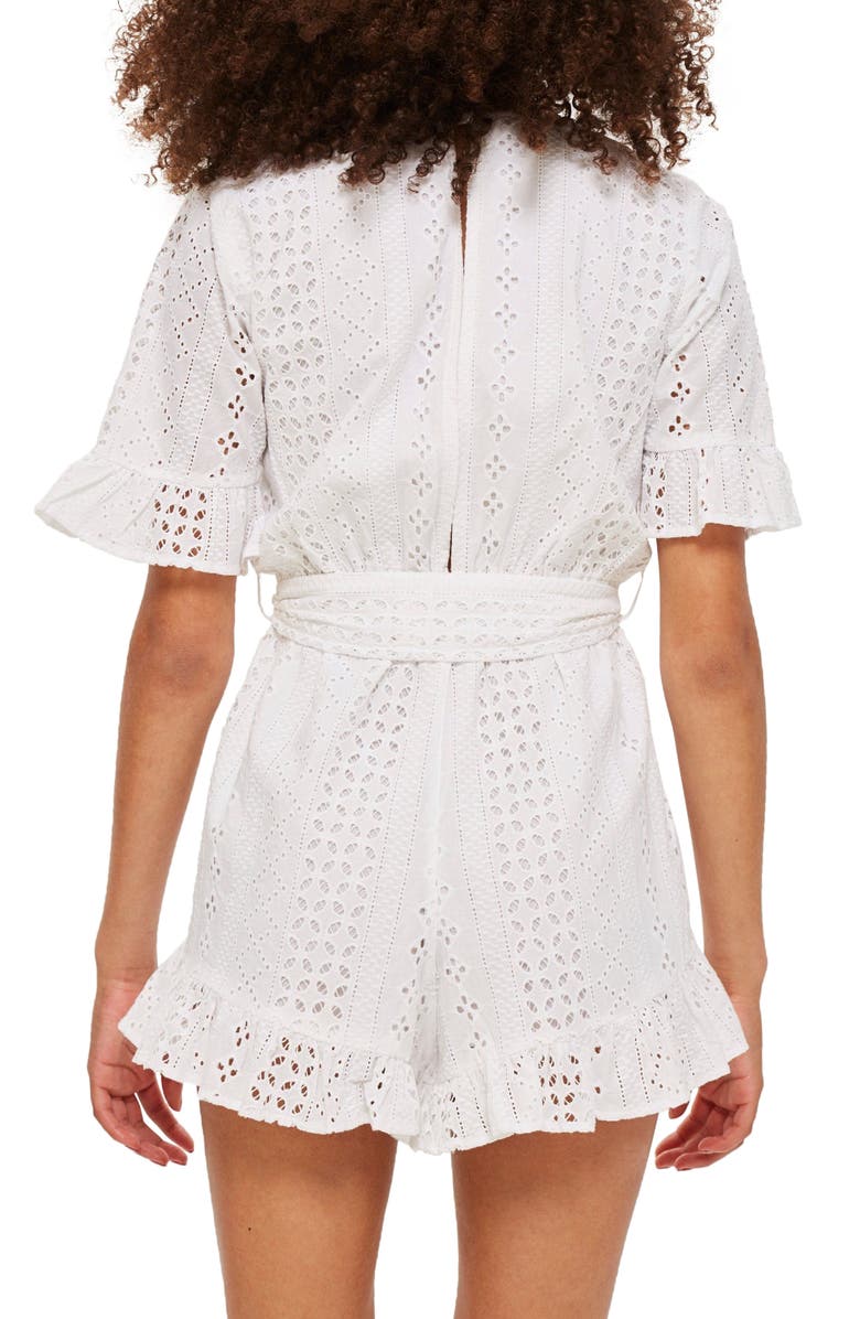 Topshop Broderie Anglaise Wrap Front Romper, Alternate, color, 