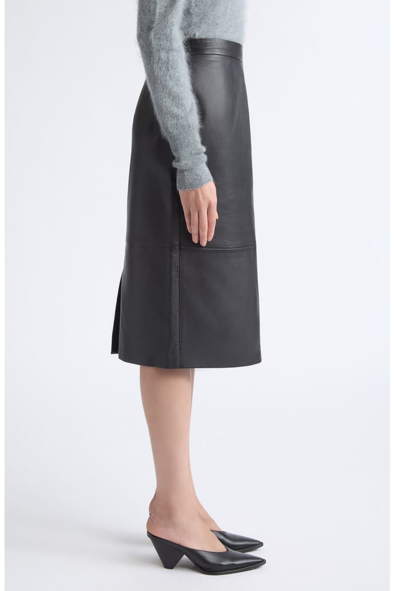 Hank Leather Midi Skirt, Alternate, color, BLACK