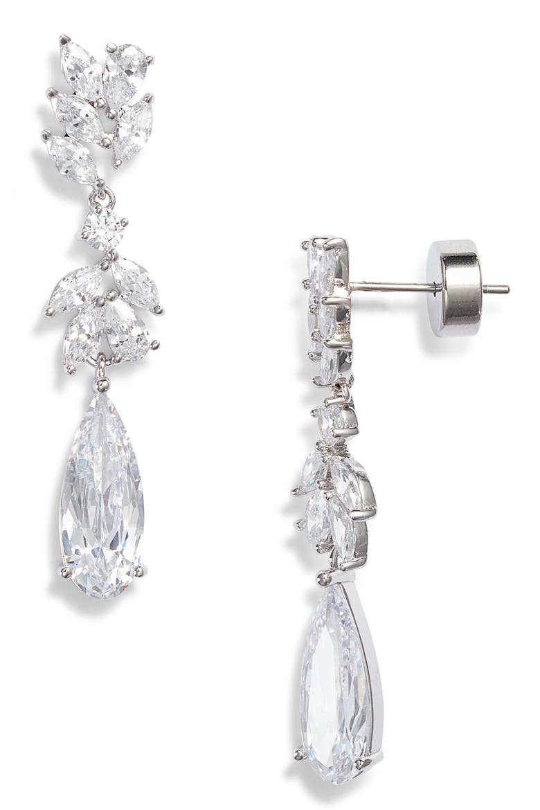 Marquise & Pear Cubic Zirconia Drop Earrings, Main, color, CLEAR- SILVER