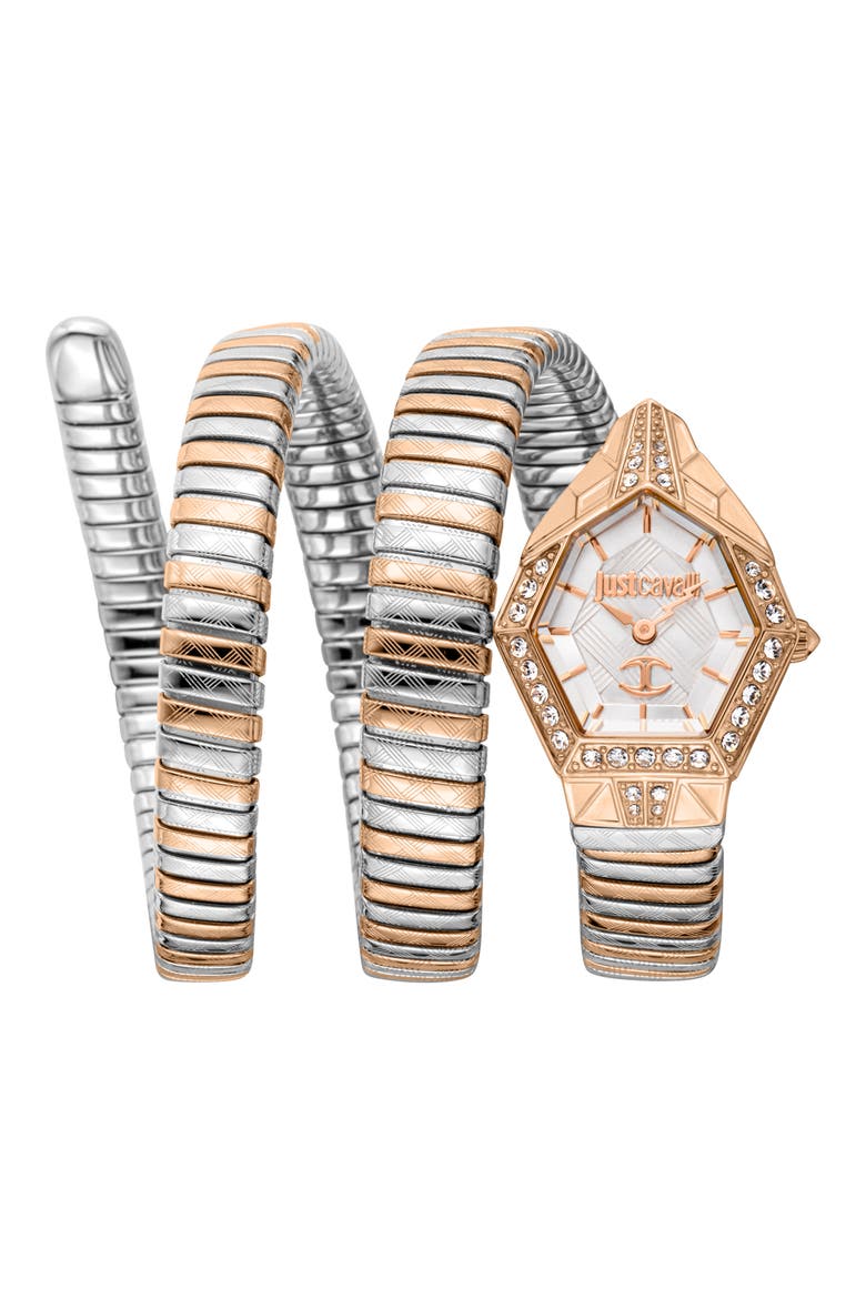 Snake Bracelet Watch, 23mm x 32mm, Main, color, TWO TONE SILVER & ROSE GOLD