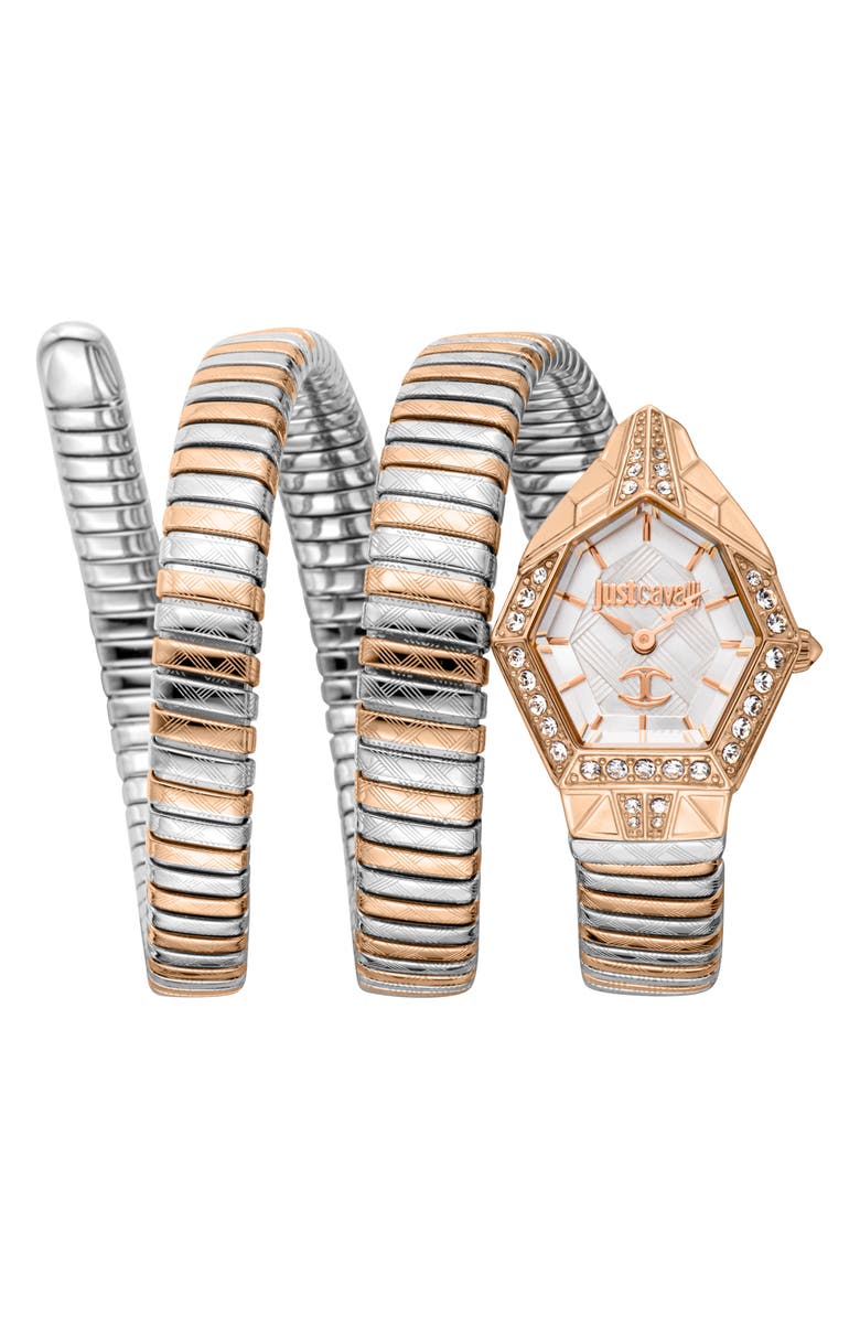 Just Cavalli Snake Bracelet Watch, 23mm x 32mm, Main, color, Two Tone Silver / Rose Gold