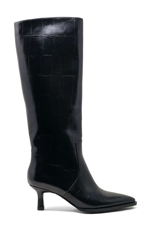 Shushop Vanessa Pointed Toe Knee High Kitten Boot In Black