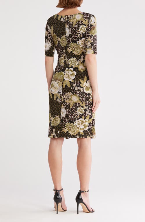 Connected Apparel Floral Short Sleeve Ruched Waist Dress In Multi