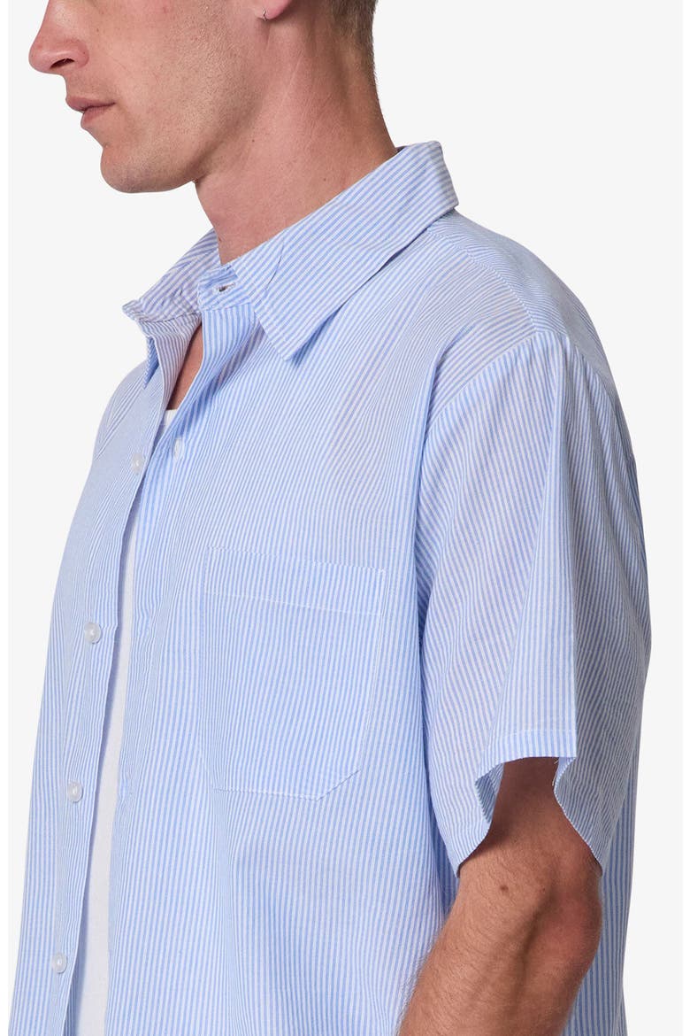 Striped Poplin Cropped Short Sleeve Shirt, Alternate, color, BLUE/ WHITE