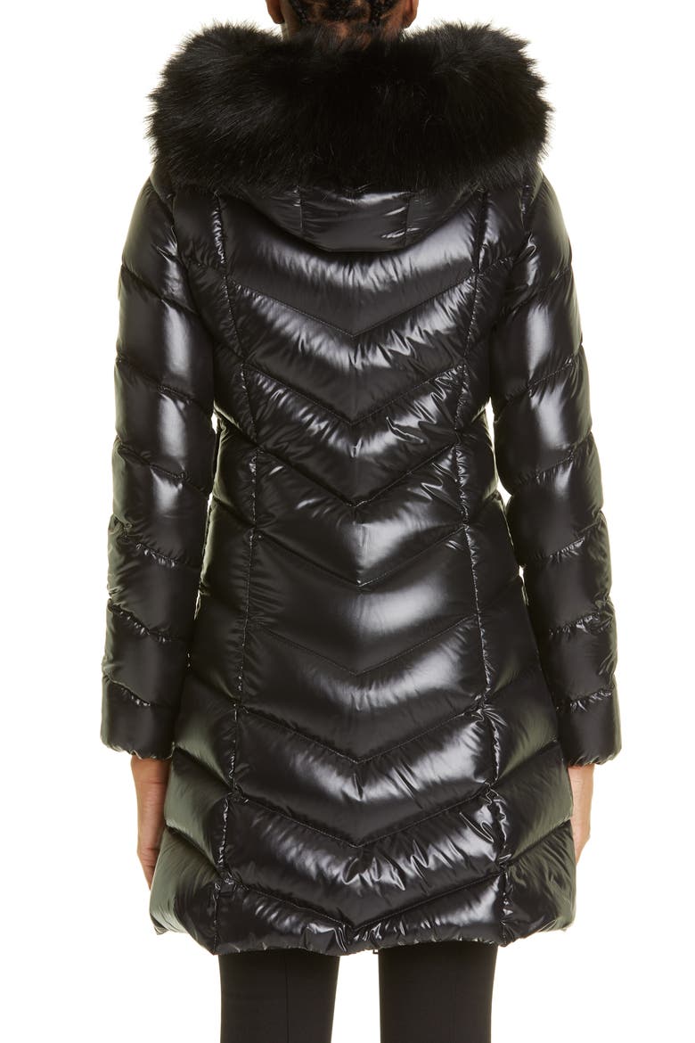 Fulmarre Quilted Down Coat with Faux Fur Trim, Alternate, color, BLACK