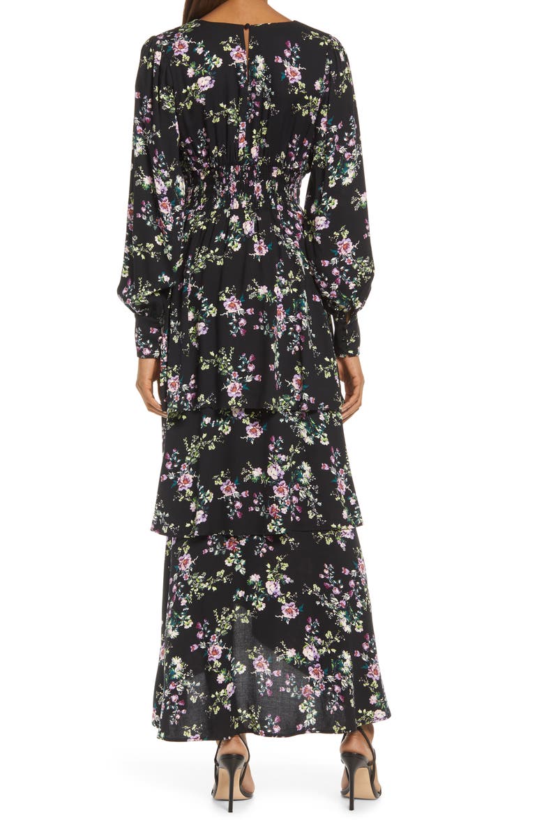 Fourteenth Place Floral Long Sleeve Tiered High/Low Dress, Alternate, color, 
