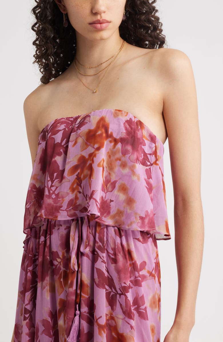 Chelsea28 Tie Waist Strapless Chiffon Maxi Dress, Alternate, color, Purple- Burgundy Floral