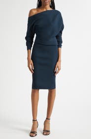 Reiss Lara Rib Knit Off the Shoulder Sweater Dress
