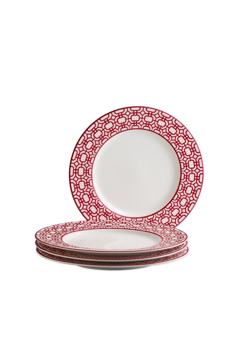 Caskata Newport Crimson Garden Gate Salad Plate - Porcelain - Set 4, Alternate, color, Red