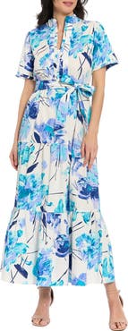 London Times Ruffle Neck Maxi Dress