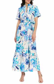 London Times Ruffle Neck Maxi Dress