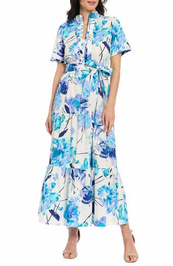 London Times Ruffle Neck Maxi Dress