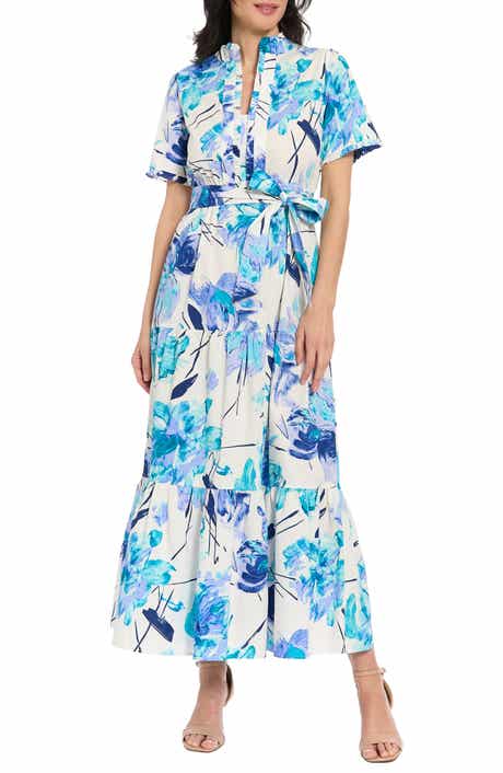 London Times Ruffle Neck Maxi Dress