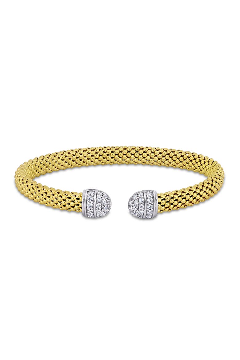 Cubic Zirconia Open Bangle Two-Tone Silver, Main, color, Yellow-Plated