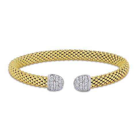 Cubic Zirconia Open Bangle Two-Tone Silver