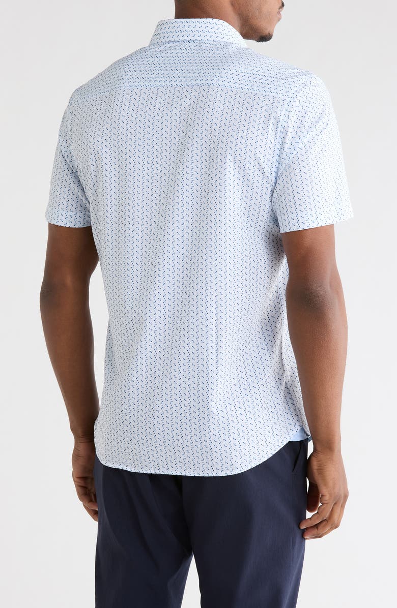 CONSTRUCT Slim Fit Geometric Print Short Sleeve Button-Down Shirt, Alternate, color, White/ Blue