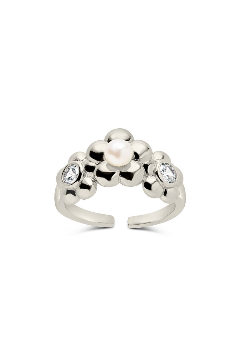 June Imitation Pearl & Cubic Zirconia Open Band Ring, Alternate, color, SILVER