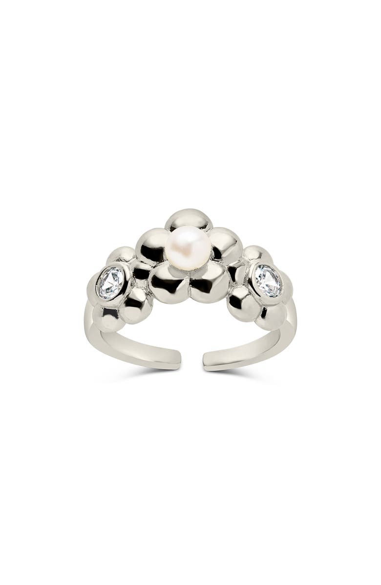 Sterling Forever June Imitation Pearl & Cubic Zirconia Open Band Ring, Alternate, color,