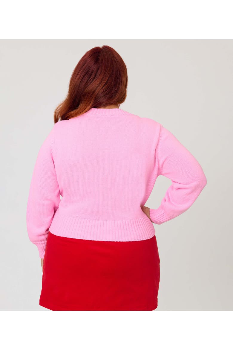 Plus Size 1950s Cropped Cardigan, Alternate, color, Pink w/ Rainbow Print