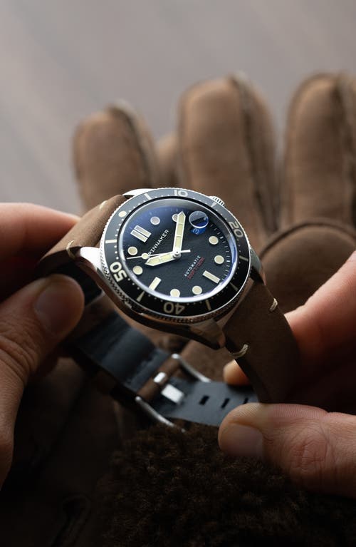 Spinnaker Croft Midsize Automatic Leather Strap Watch, 40mm In Black