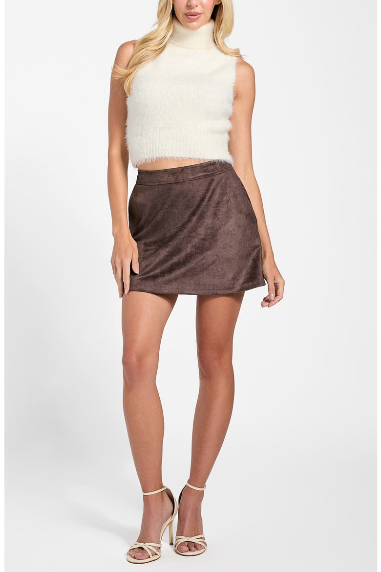 Camryn Faux Suede Miniskirt, Alternate, color, DARK BROWN