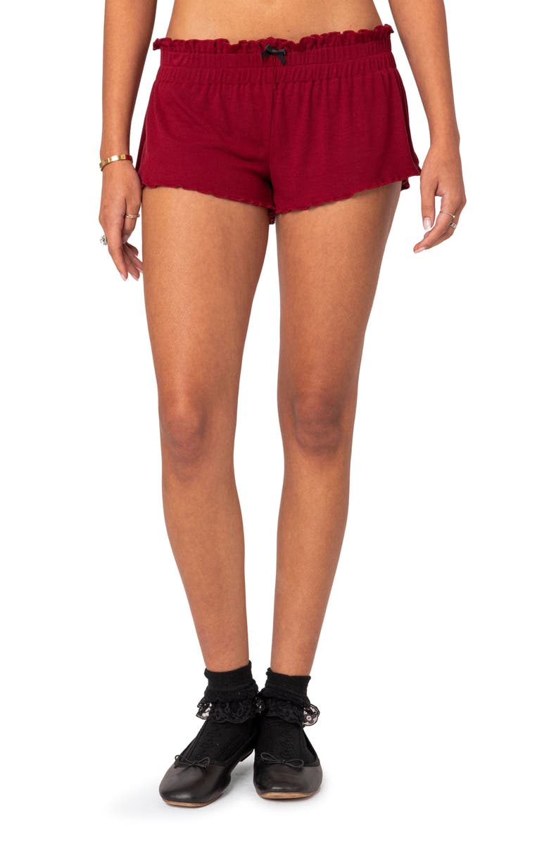 EDIKTED Gilmore Ribbed Shorts, Main, color, Burgundy