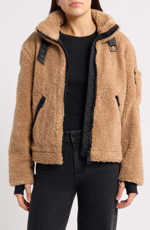 Denver Faux Fur Jacket with Leather Trim