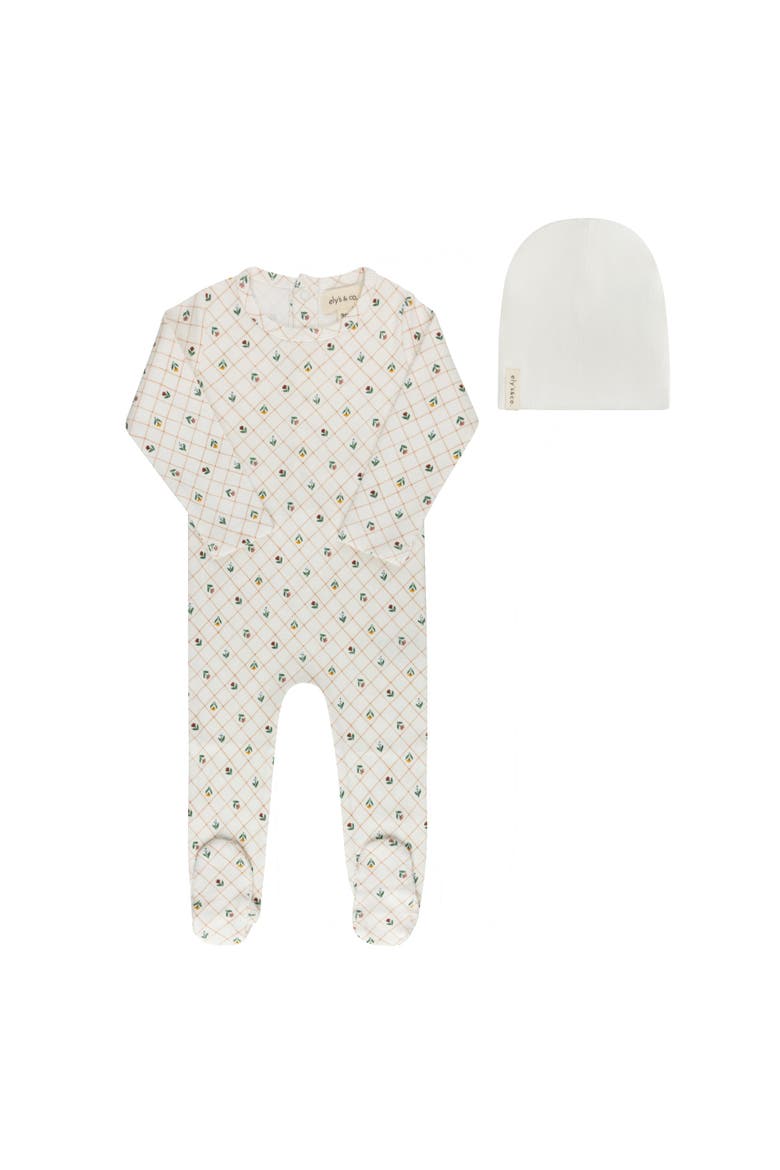 Floral Grid Collection - Footie and Beanie, Main, color, Ivory
