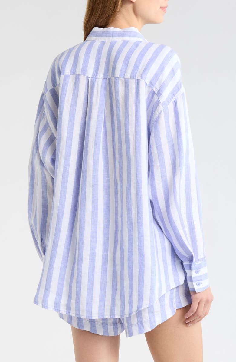 LEFT ON FRIDAY Getaway Stripe Linen Cover-Up Shirt, Alternate, color, Riptide / Coconut