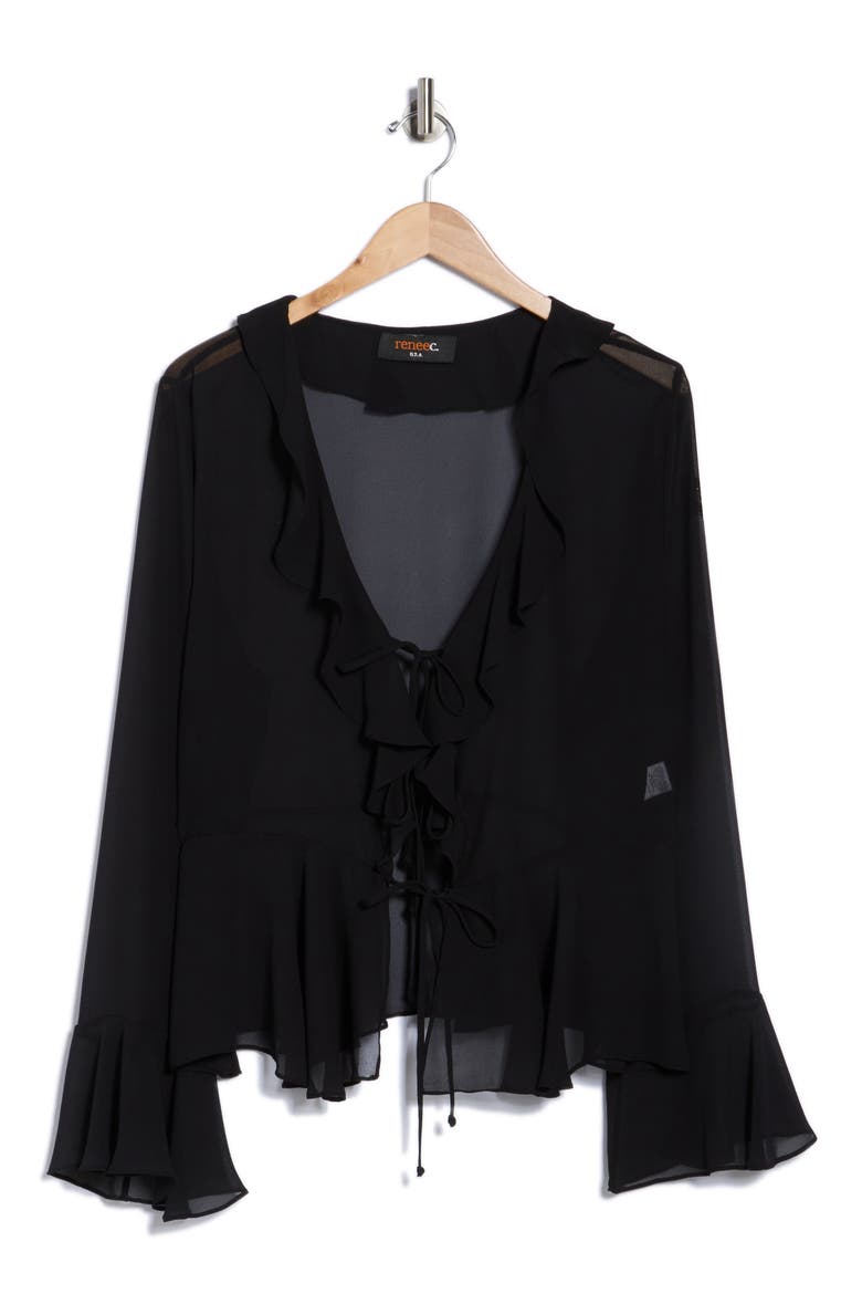 Sheer Ruffle Blouse, Alternate, color, BLACK