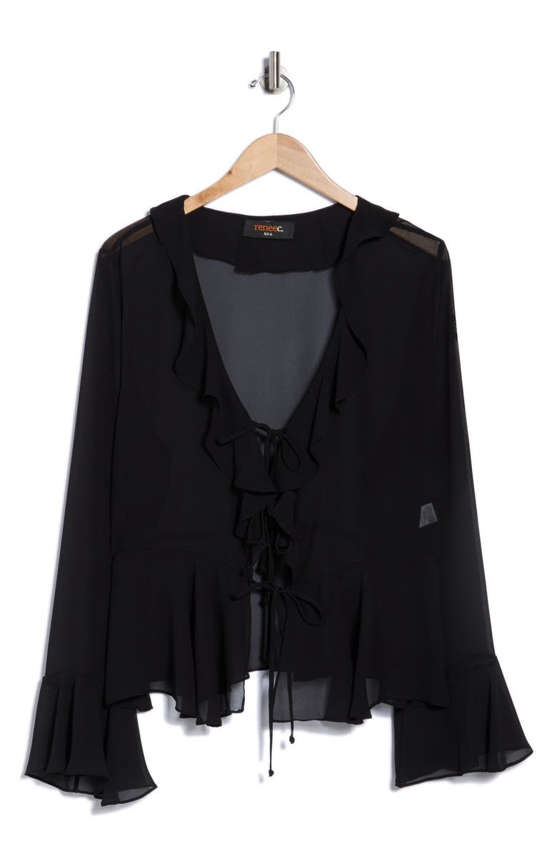 Renee C Sheer Ruffle Blouse, Alternate, color, Black