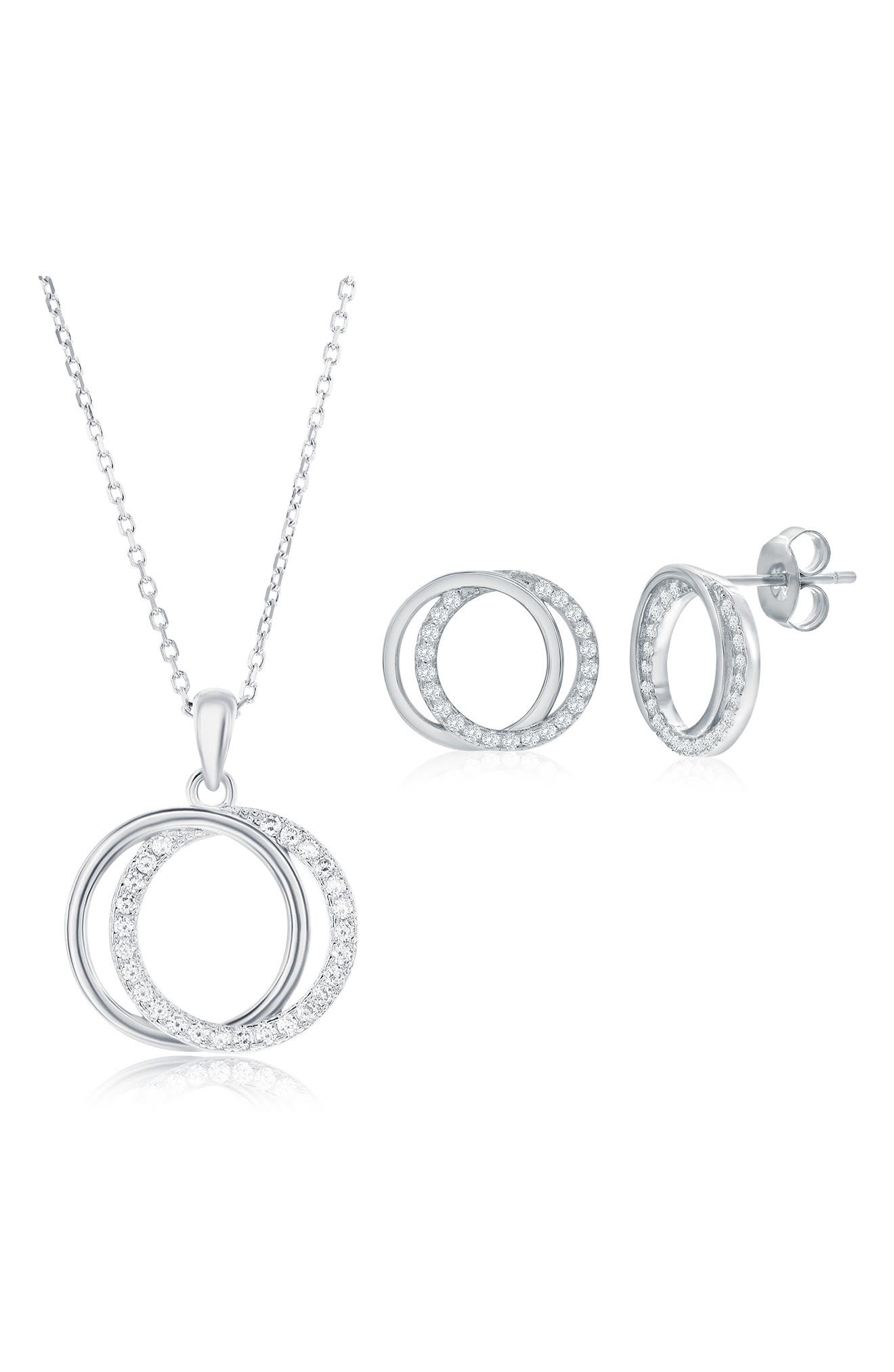 SIMONA Cubic Zirconia Interlocking Circle Stud Earrings & Pendant Necklace Set