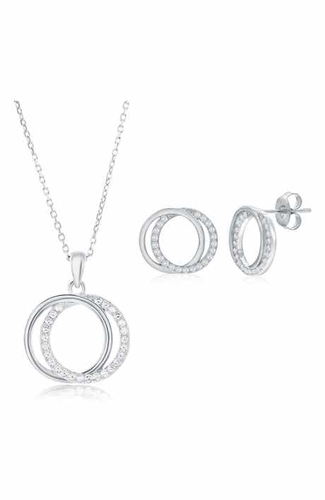 SIMONA Cubic Zirconia Interlocking Circle Stud Earrings & Pendant Necklace Set