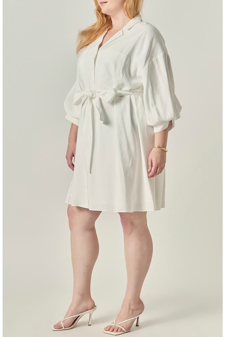 Tie Waist Mini Shirtdress, Alternate, color, WHITE