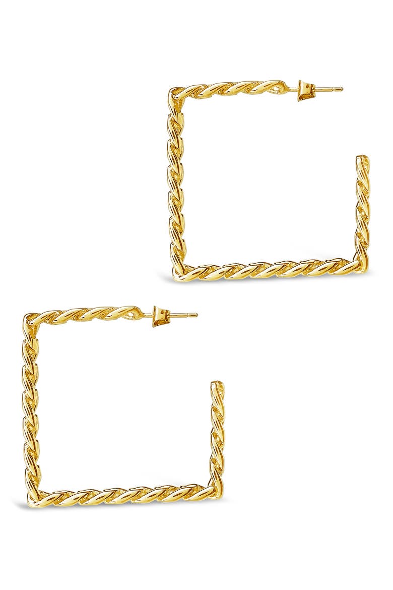 Square Cuban Link Hoop Earrings, Alternate, color, GOLD