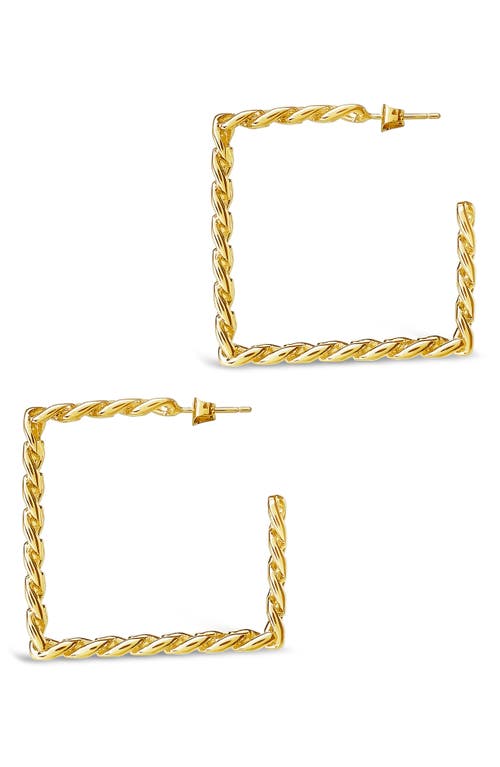 Sterling Forever Square Cuban Link Hoop Earrings In Gold