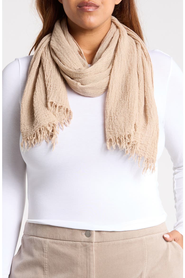Cozy Crinkle Gauze Scarf, Main, color, WHEAT
