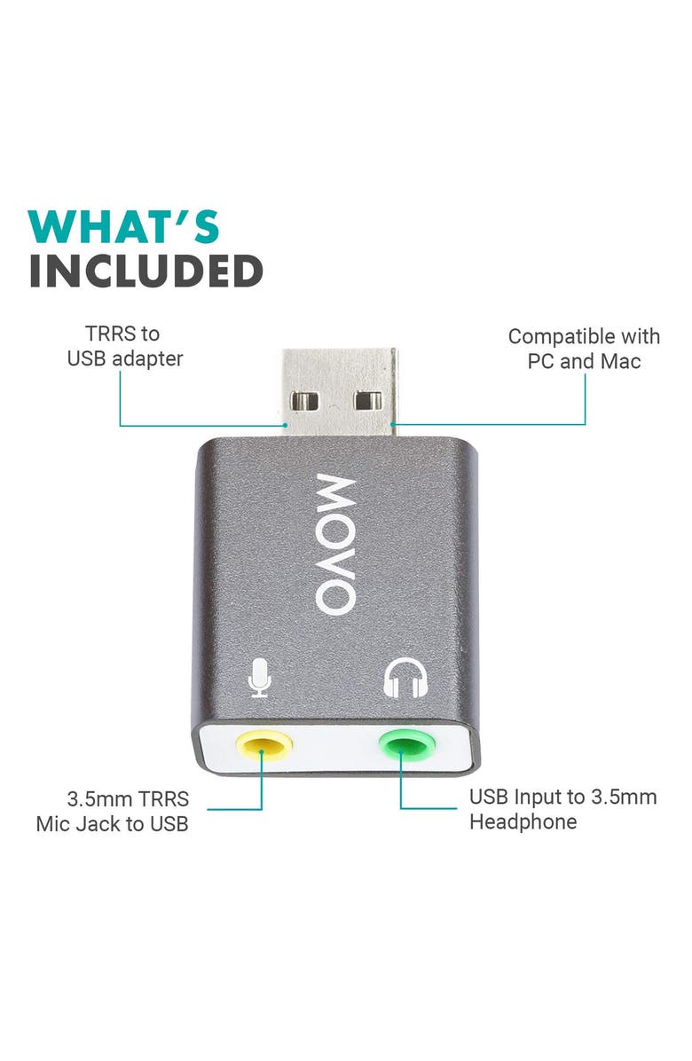 MOVO USB-AC1 TRRS Mic. to USB 2.0 Sound Card Adapter, Alternate, color, Black