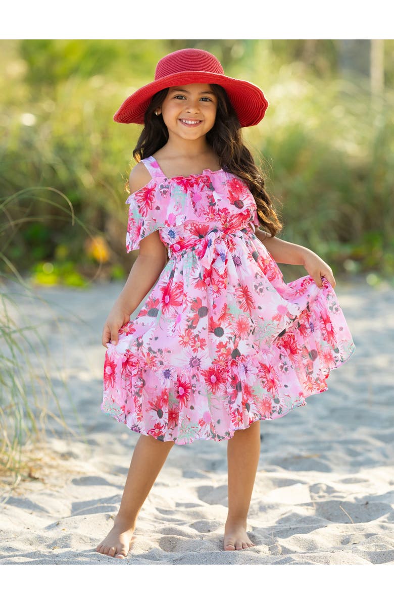 Mia Belle Girls Girls Seaside Petals Ruffle Midi Dress, Alternate, color, Pink