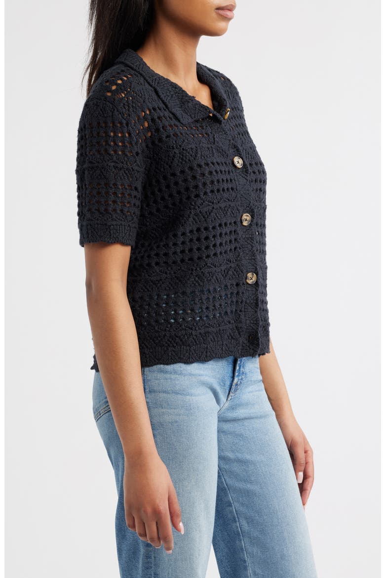 Penny Open Knit Short Sleeve Cardigan, Alternate, color, BLACK