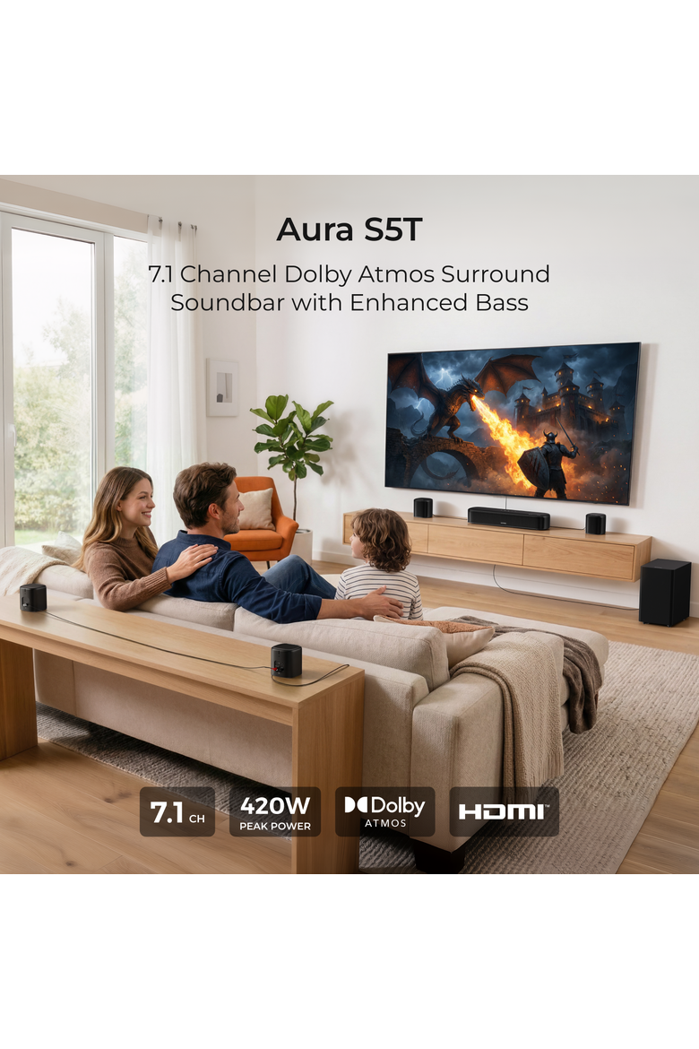 aura s5t 7.1ch dolby atmos soundbar, Alternate, color, Black