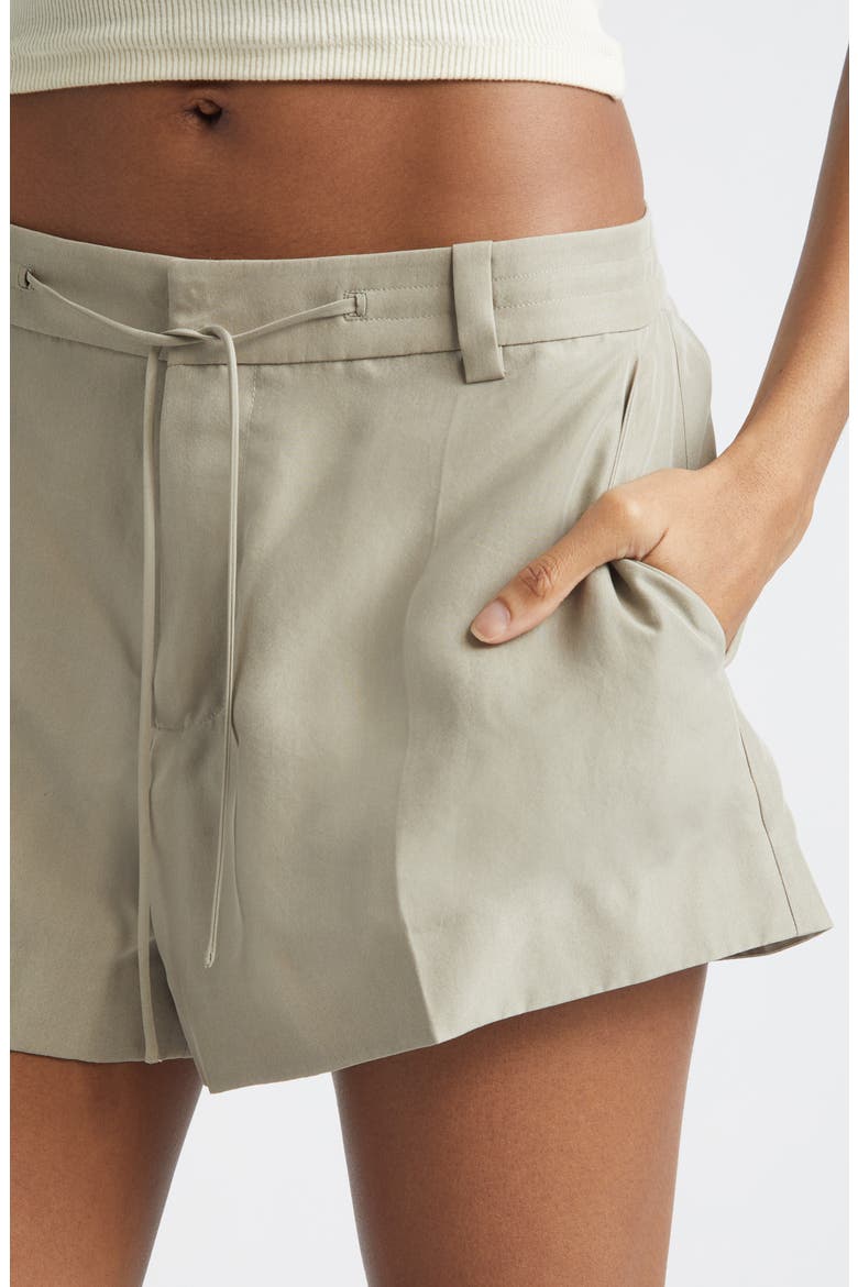 Mid Rise Silk Drawcord Shorts, Alternate, color, ARMY TAN