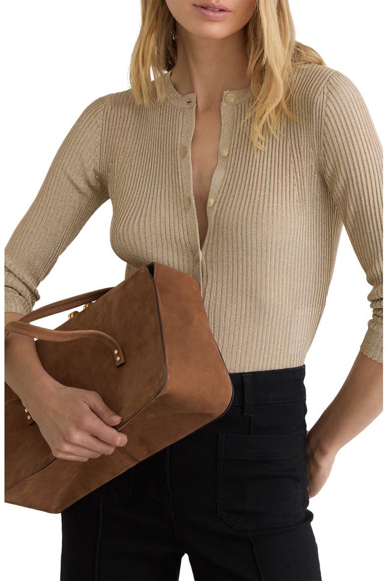Milo Metallic Rib Cardigan, Main, color, GOLD