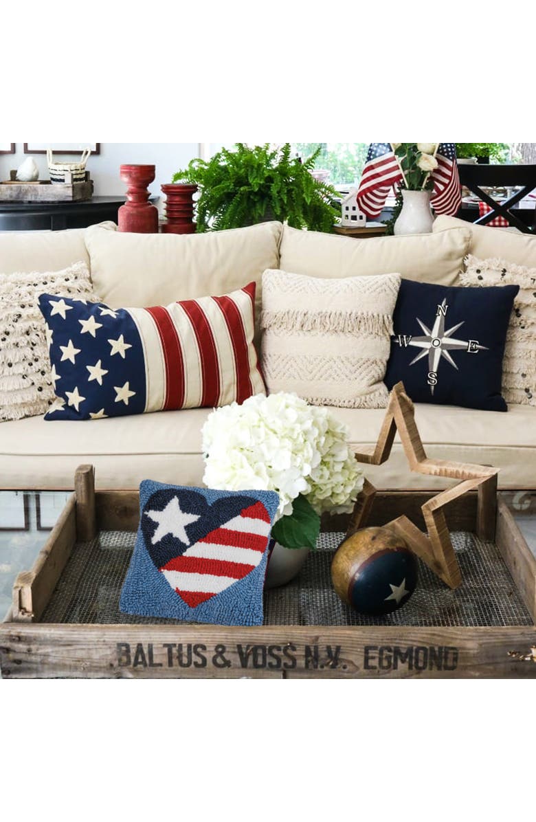 C&F Home Patriotic Heart U.S.A. Flag Hooked Mini Accent Pillow, 8" x 8", Alternate, color, Blue