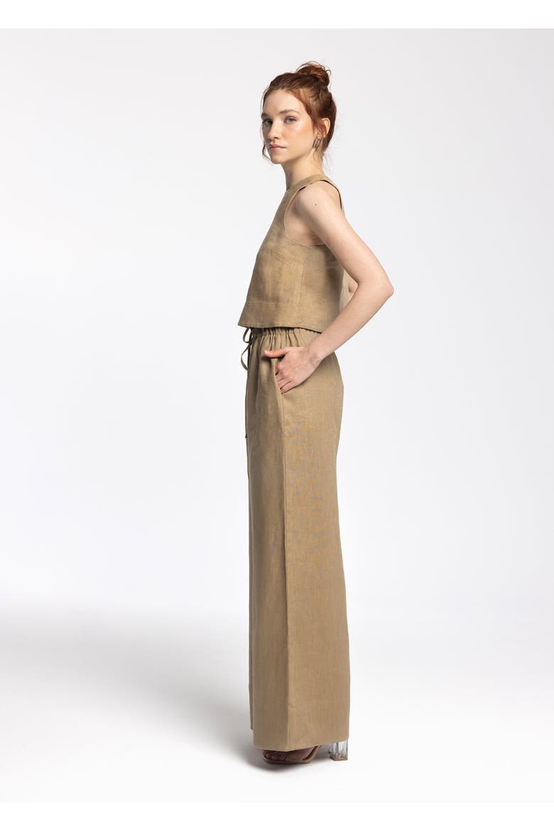 Ciel 100% Linen High-Waist Wide-Leg Pants, Alternate, color, Dark Beige