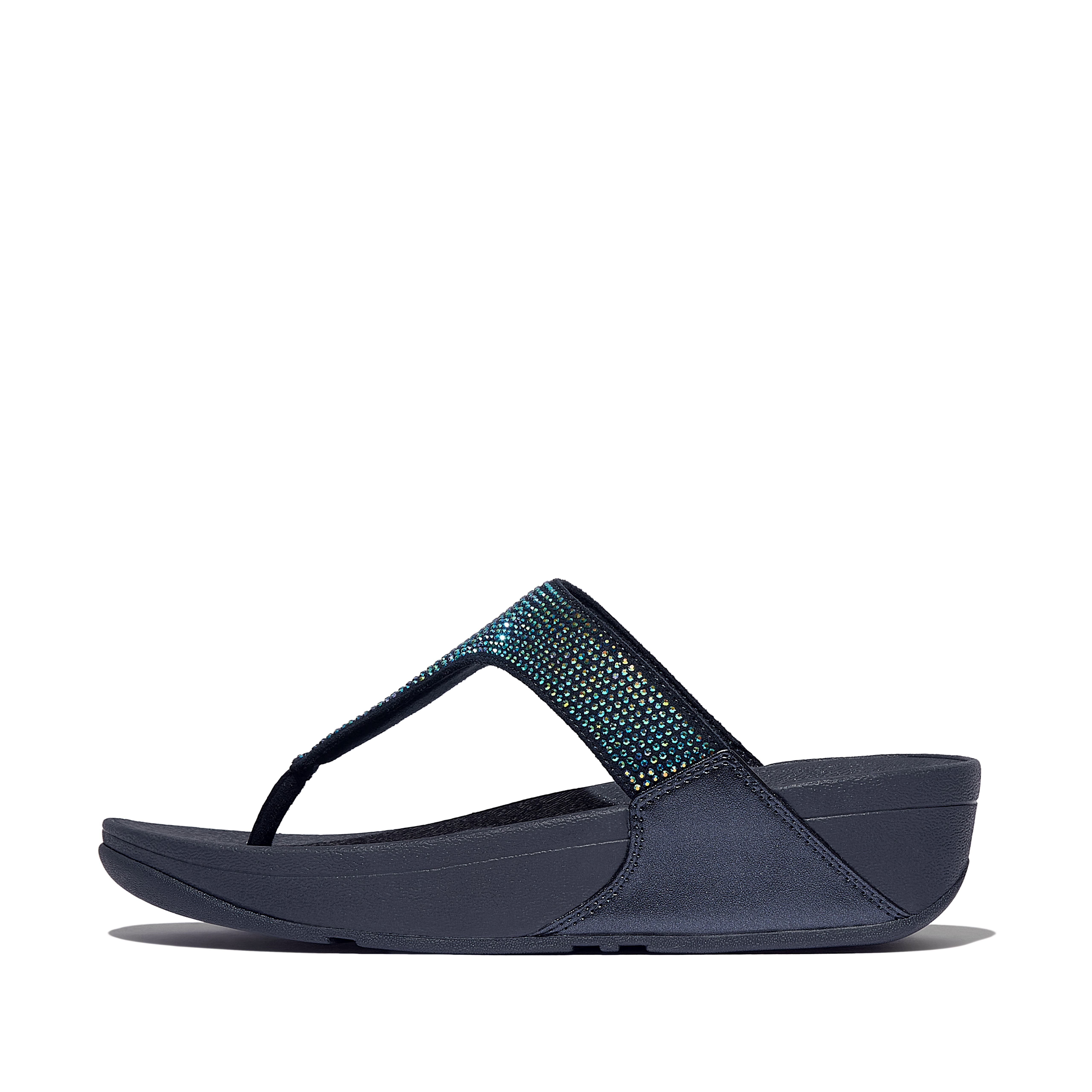 Lulu Crystal embellished toe-post sandals, Alternate, color, Iridescent Navy