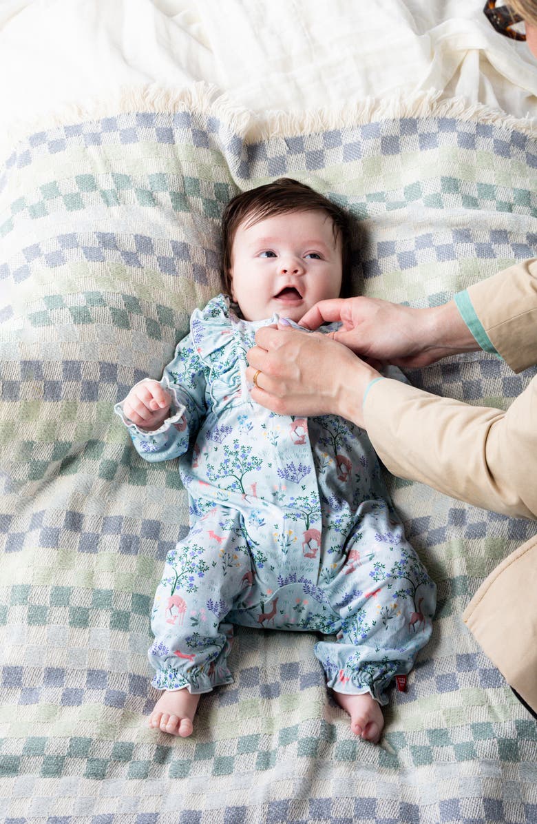 Magnetic Me Love You Deerly Ruffle Magnetic Romper, Alternate, color, Blue