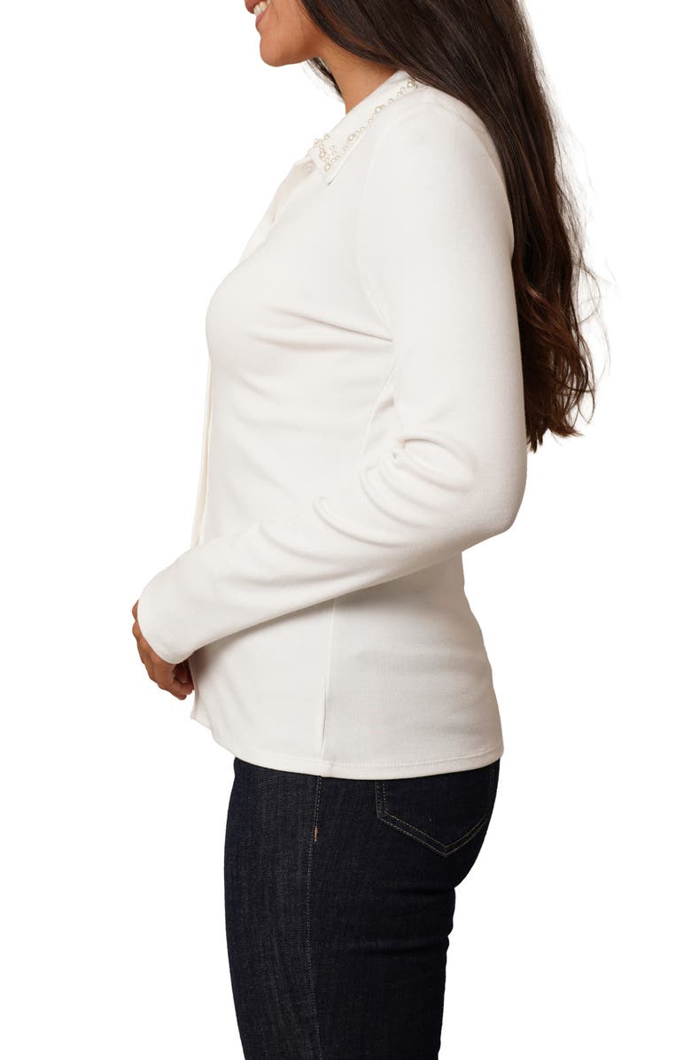 CYRUS Faux Pearl Collar Button-Up Shirt, Alternate, color, Bone