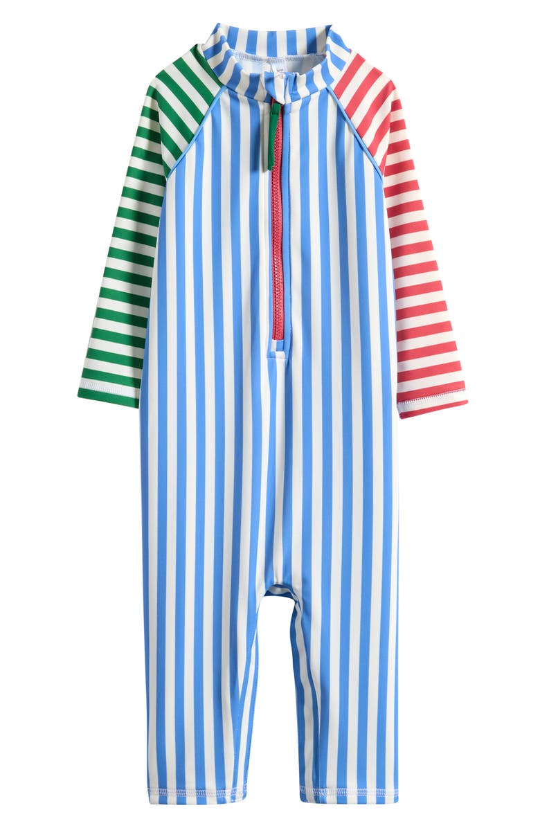 Mini Boden Colorblock Stripe Long Sleeve One-Piece Rashguard Swimsuit, Main, color, Hotchpotch Stripe