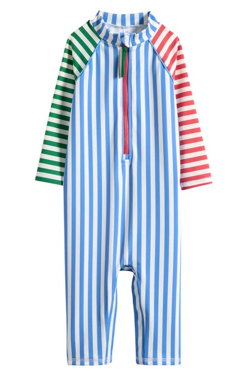Colorblock Stripe Long Sleeve One-Piece Rashguard Swimsuit (Baby)